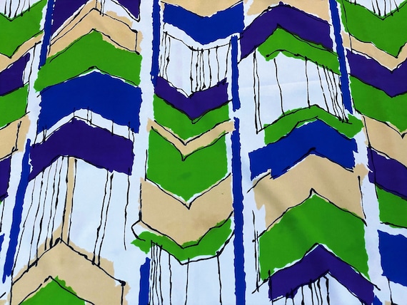 2+YDS 70’s Psychadelic WILD Abstract Bridges VIntage Fabric Scarf Yardage Unused