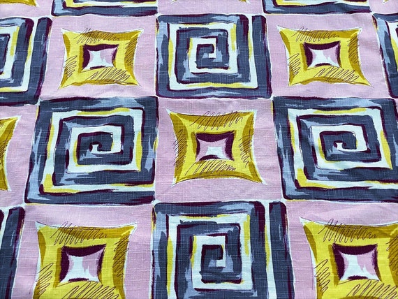 Miami Beach PINK Kaleidoscope Tropical Barkcloth Era Vintage Fabric Drape Curtain 2 Avail.