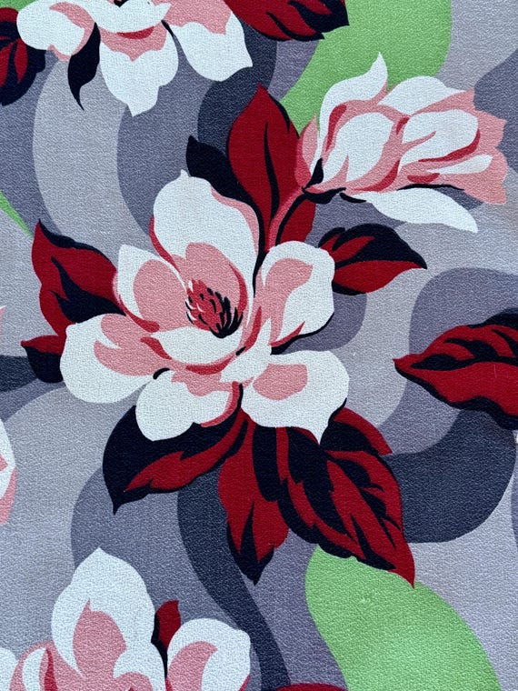 Deco Flamboyant Hollywood Regency Dancing Magnolias Barkcloth Vintage Fabric 20YDS Avail.