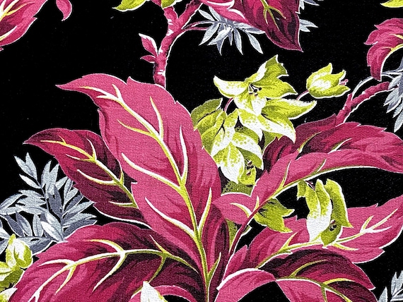 Electric Miami Beach Leaves Barkcloth Vintage Fabric Unused 1930's Salesman Sample w/Tag