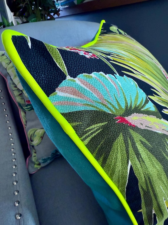 Palm Beach Exotica 1930's Art Deco Mid Century Barkcloth Fabric PILLOW