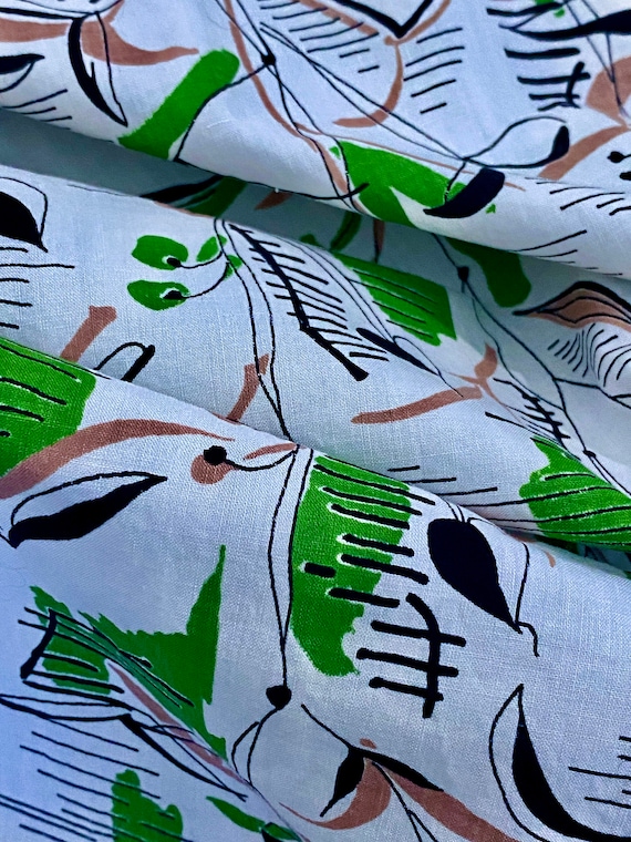 3YDS 50's Abstract Joan Miro -esque Vintage Fabric Novelty Dress Garment Mid Century