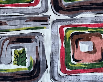 Atomic Abstract Mexicali Squares Barkcloth Vintage Fabric Yardage 1940's/50’s 5YDS Avail.