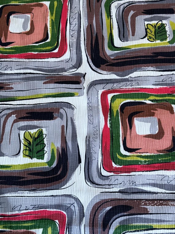 Atomic Abstract Mexicali Squares Barkcloth Vintage Fabric Yardage 1940's/50’s 5YDS Avail.
