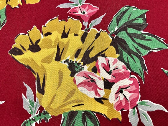 2YDS Dramatic Floral Barkcloth Era Vintage Fabric Hollywood Glam Style for Upholstery Pillows