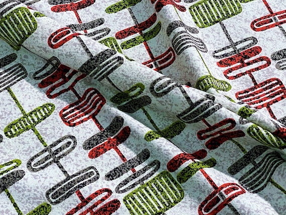 2-YDS Atomic Antenna Kinetic Links Barkcloth Vintage Fabric Yardage Mid Century Space Age