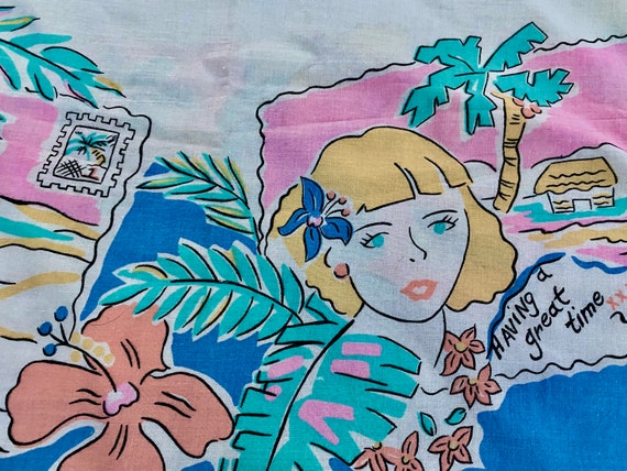 Greetings from Aloha "Having a Great Time" Vintage Fabric Post Cards from Hawaii 4YDS Avail.