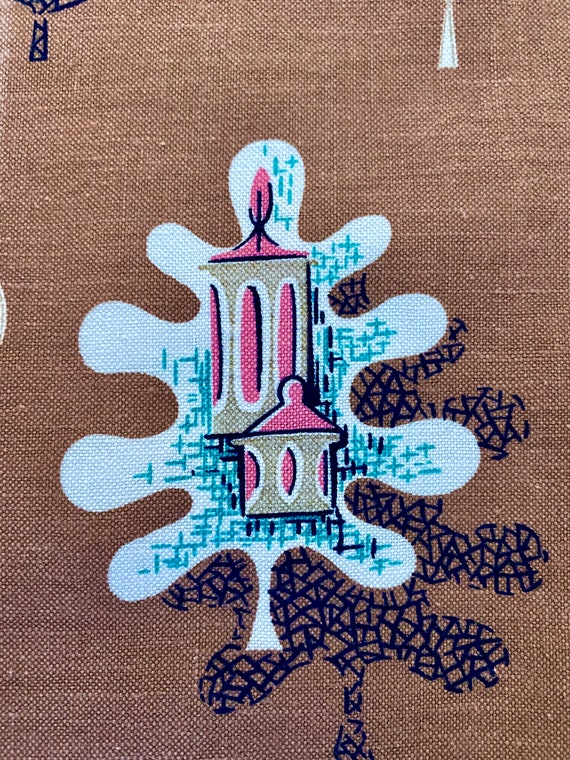 50's Atomic Kitsch Biomorphic Leafy Colonialism Vintage Fabric Yardage 6YDS Avail.