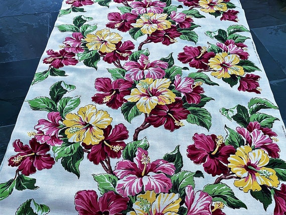 30's Floridian Miami Beach Hibiscus Barkcloth Vintage Fabric