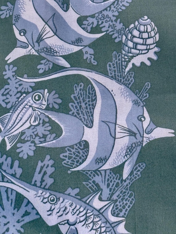 3YDS Nautical Mid Century Lavender Conch Angel Fish Coral Novelty Vintage Fabric Shower Curtain Yardage