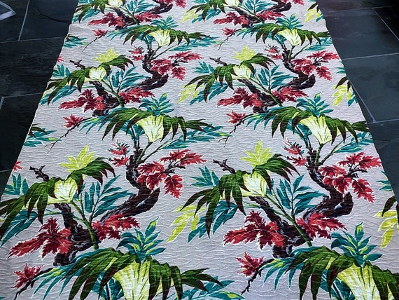 USED USA古着 大判ラグ カバー 手刺繍 vintage ハンドメイド 2.5YDS Iconic WILD Miami Beach 1950's Barkcloth Vintage Fabric