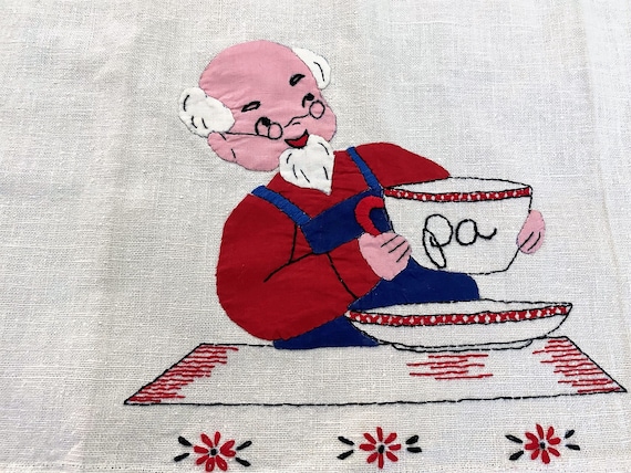 PAIR Southern Charmers MA & PA 50's Tea Towel Set Vintage Fabric Kitchen linens