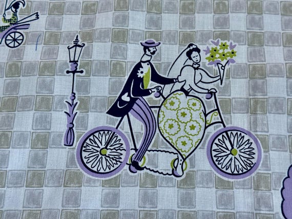 Romantic Interlude Wedding Quartet Picnics & Poodles Mid Century Vintage Novelty Fabric