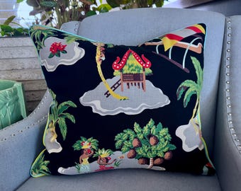 HULA HULA Hawaiiana Land 1940's Mid Century Barkcloth Vintage Fabric PILLOW
