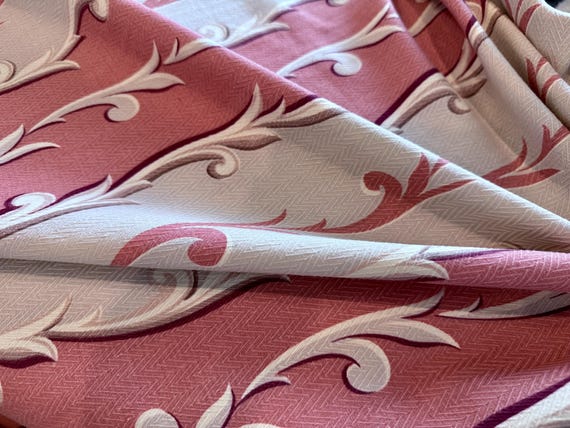Neoclassical PINK Cottage Barkcloth Vintage Fabric 1930's Drape Curtain Panels 2 Avail.