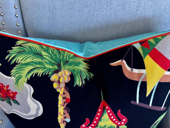 HULA HULA Hawaiiana Land 1940's Mid Century Barkcloth Vintage Fabric PILLOW