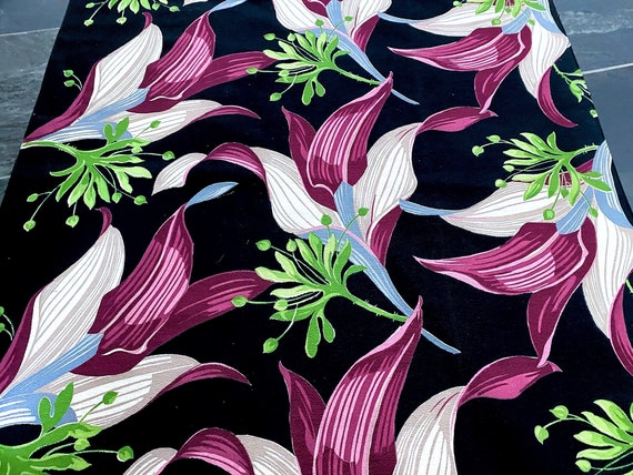 1930's Miami Art Deco Tropical Blooms & Palms Barkcloth Vintage Fabric