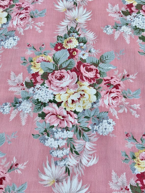For PINK LOVERS! Delicious 1930’s Shabby Chic Victoriana Barkcloth Vintage Fabric 4YDS Avail.