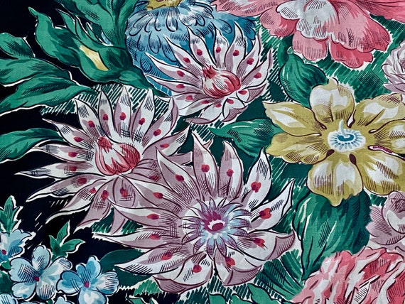 Glamorous BLACK Garden Club Vintage Unglazed Fabric Yardage Hollywood Glam 4YDS Avail.