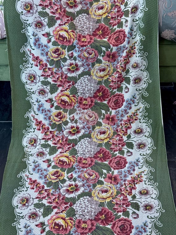 3.5YDS Neoclassical Beach House Barkcloth Vintage Fabric Yardage Cape Cod Home Style