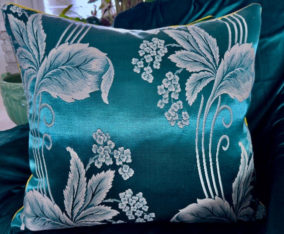 Luxe Teal Art Deco Miami Beach Victorian 1930's Mid Century Barkcloth Fabric PILLOW