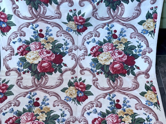 1940’s Rococo Floral Roses GALORE Vintage Upholstery Drapery Fabric Yardage 5YDS Avail.
