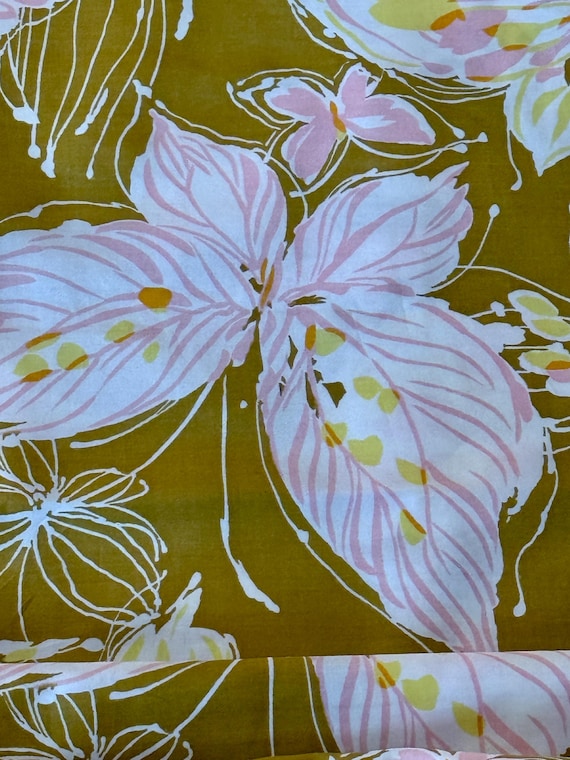 Fabulous Silky Pastel Butterflies on Golden Chartreuse Vintage Fabric 19YDS Avail.