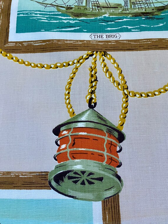 TELESCOPES! Fantastic Sophisticated Nautical 50's 60's Vintage Fabric Clipper Ship Yardage 3YDS Avail.