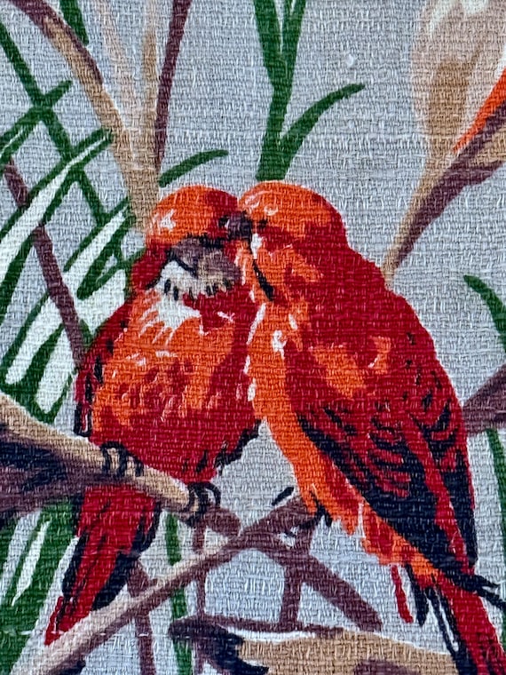 Kissing Canaries Love Birds Barkcloth Vintage Fabric Colorama Vat Colors Unused Yardage