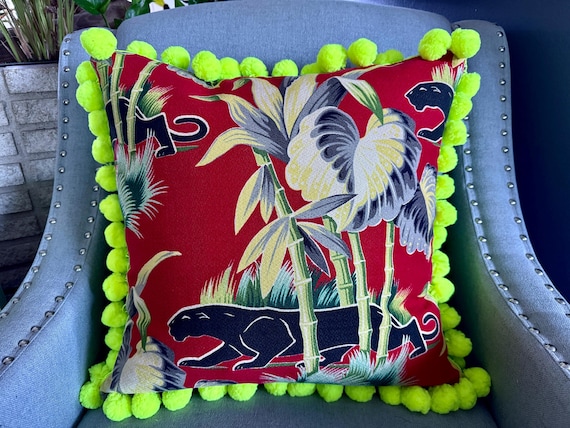 Jungle Life Miami Beach Panther & Palms Art Deco Mid Century Vintage Fabric PILLOW
