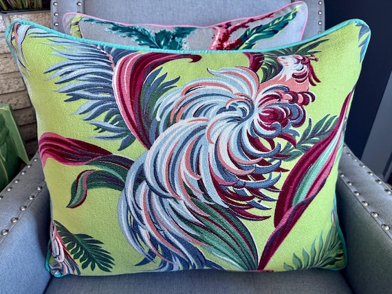 Birds of Paradise Miami Beach Electricity Art Deco Mid Century Barkcloth Fabric PILLOW