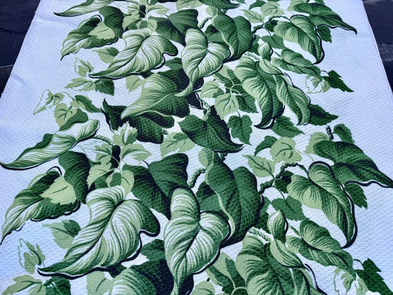 Hollywood Regency Spilling Grassy LIME Caladiums 1940’s Barkcloth Vintage Fabric 11YDS Avail.