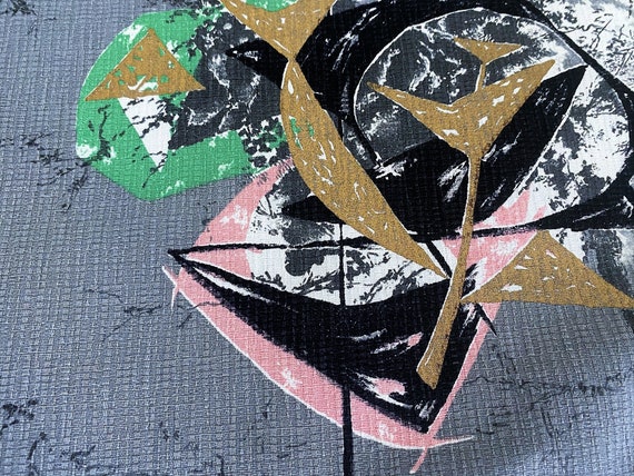 50's Atomic Miami FUNK Barkcloth Vintage Fabric Yardage Unused 3YDS Avail.