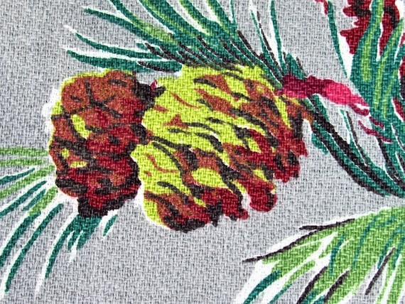 Pinecone & Caladium Barkcloth Vintage Fabric Cotton Yardage Floridian Woodsy Tropical 9YDS Avail!