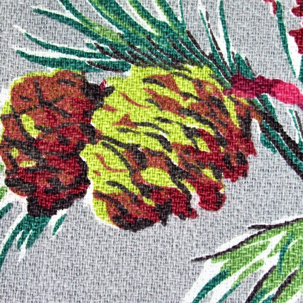 Pinecone & Caladium Barkcloth Vintage Fabric Cotton Yardage Floridian Woodsy Tropical 9YDS Avail!