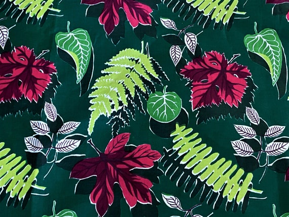 2.6YDS ELECTRIC CHARTREUSE Random Leaves MOD Biomorphic Vintage Fabric Yardage