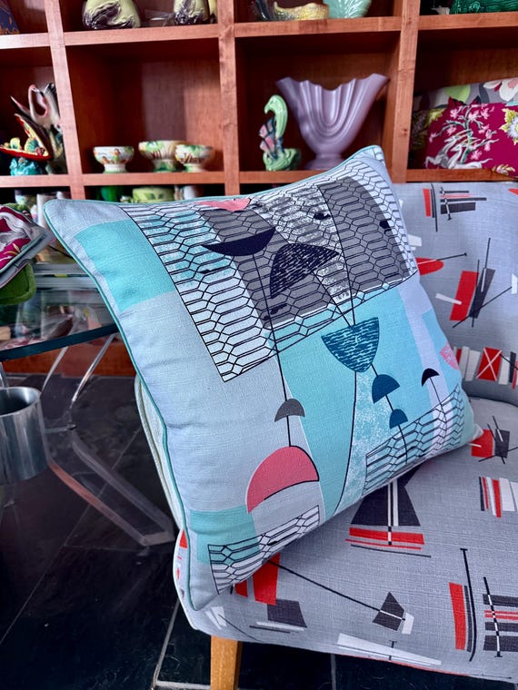 Kinetic Chandelier 1950's Atomic Mid Century Miami Beach Barkcloth Fabric PILLOW