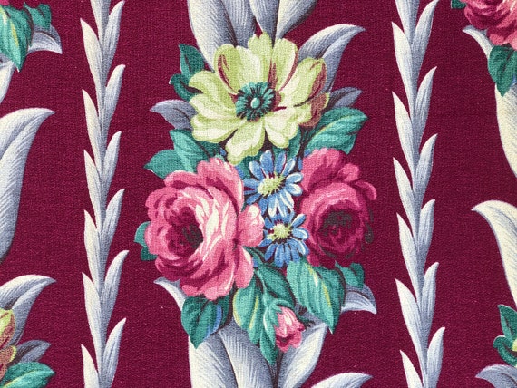 Raspberry Glen Court Barkcloth Vintage Fabric Drape Curtain Victorian Cottage Home Romance! 2 Aval.