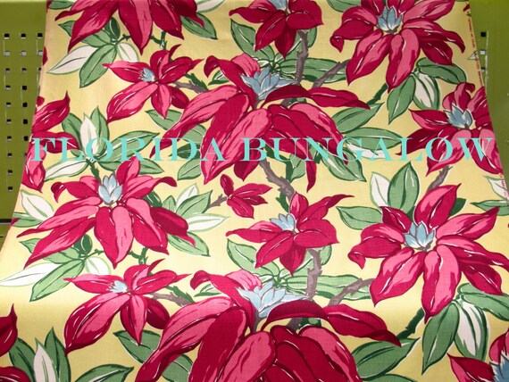 Hawaiian Floral Barkcloth Vintage Fabric Yardage Cotton 1930's Cottage Aloha Home