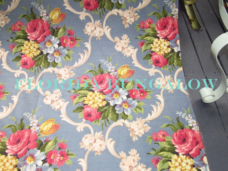 cheapest to buy Rococo Cottage Roses Barkcloth Era Vintage