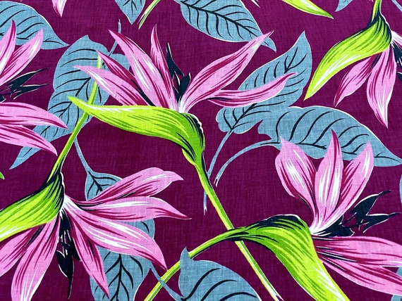 2.6YDS 1930's SWANK Birds of Paradise Vintage Fabric Yardage Miami Beach Mid Century