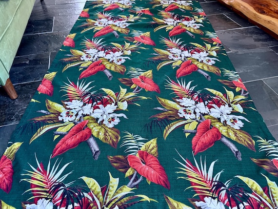 Electric Arcadia Fantastical Design Arcadia Caladiums Mid Century Barkcloth Vintage Fabric Drape Curtain