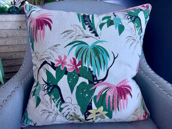 Ms Vivian Miami Beach 50's Barkcloth Vintage Fabric Mid Century PILLOW