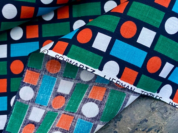 2YDS 60's Atomic Geometric Polka Dot Vintage Fabric Yardage Schwartz Leibman