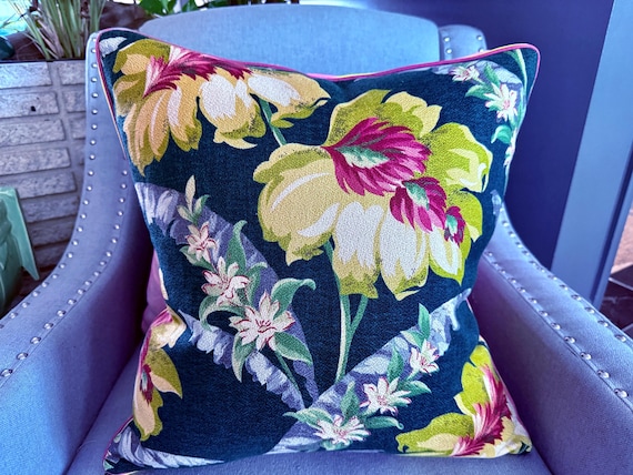 Aloha Hawaiiana Art Deco Miami Beach Mid Century Barkcloth Vintage Fabric PILLOW