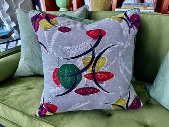 Chinese New Year Lanterns 50's Mid Century Barkcloth Vintage Fabric PILLOW