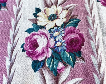 Pink & Cream 30's Glen Court Barkcloth Vintage Fabric Drape Curtain Shabby Chic Cottage Style