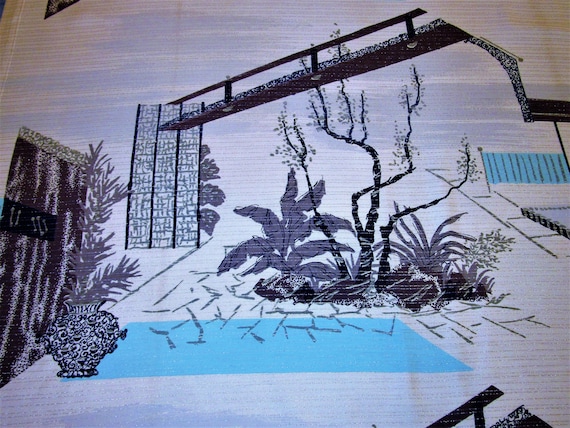 Terrace Delights! 50's Palm Springs Ranch Vintage Fabric Drape Curtain Panels 8 Avail!