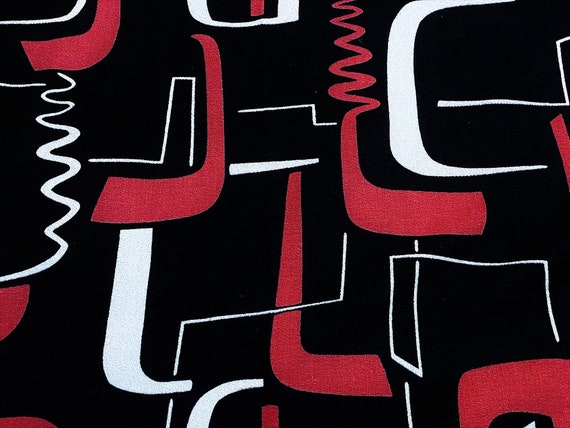 BLACK 50's Weinstein Brutalist Atomic Coexistence Barkcloth Vintage Fabric Floating Objects for Upholstery Pillows Home Depot 3YDS Avail.