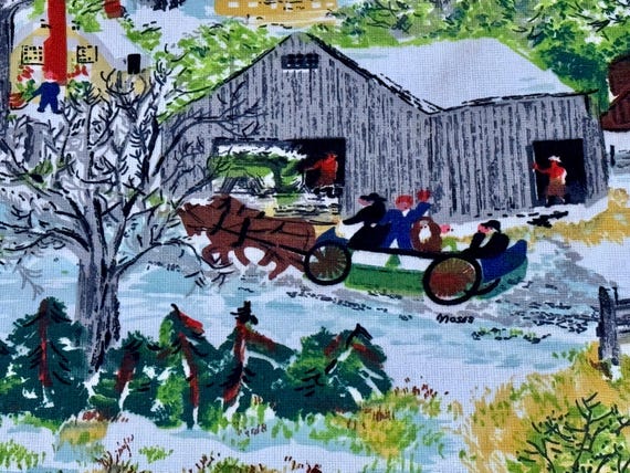 Nearly 3YDS Grandma Moses Springtime on the Farm Custom Frame Vintage Fabric